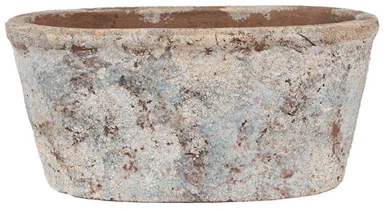 Ovalný dekoratívny béžovo-modrý antik terakotový džbán Teracci -  26*13*12 cm
