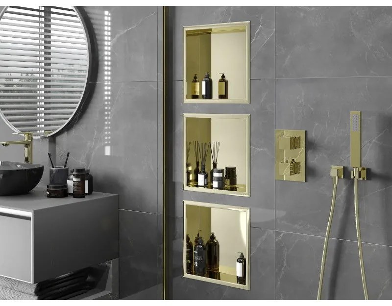 Mexen X-Wall-R, polička na zapustenie na obklad s golierom 30 x 30 cm, zlatá lesklá, 1950303010