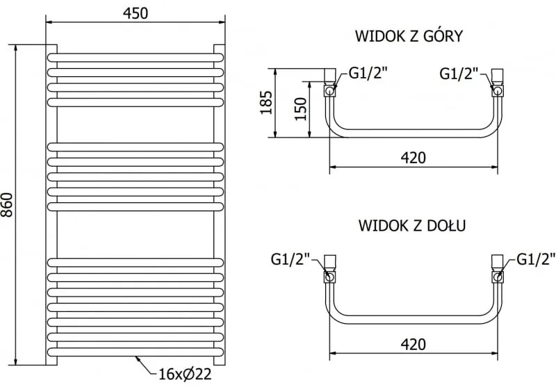 Mexen Apollo, vykurovacie teleso 860 x 450 mm, 422 W, čierna, W117-0860-450-00-70