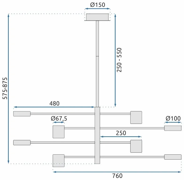 Toolight Toolight, LED stropné svietidlo s 8 ramenami 75x124 cm APP598-8C, čierna, OSW-08566