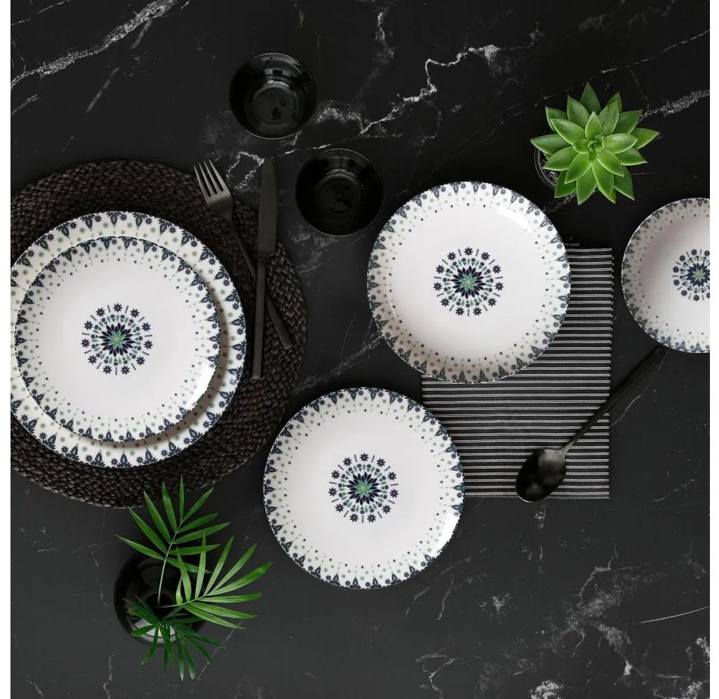 24-dielna jedálenská súprava biela/modrá/porcelán