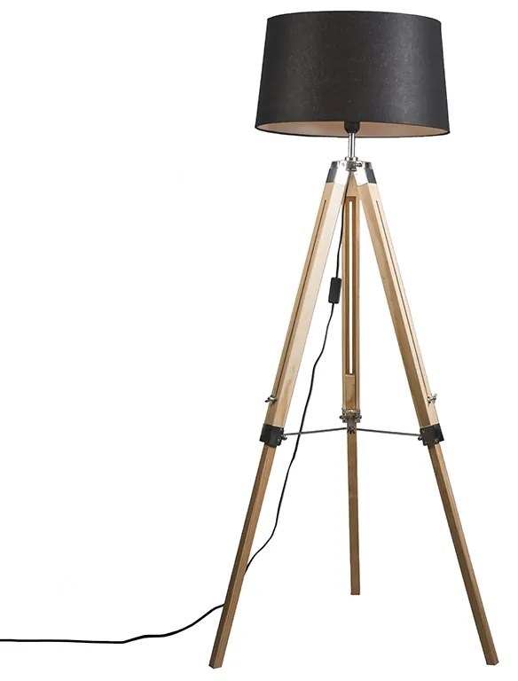 Stojaca lampa prírodná s čiernym ľanovým tienidlom 45 cm - Tripod