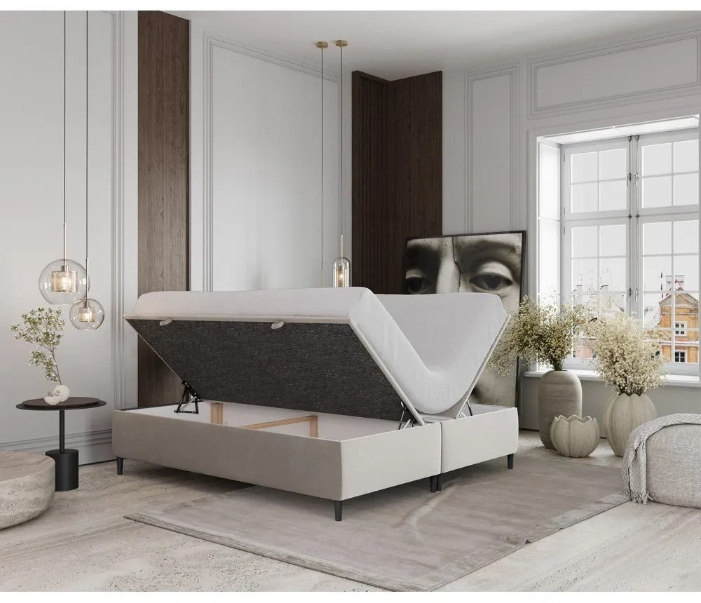 Krémovobiela čalúnená dvojlôžková posteľ s úložným priestorom 200x200 cm Tate – Maison de Rêve