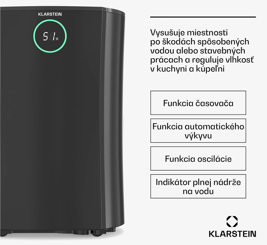 Klarstein DryFy ProConnect 16L odvlhčovač vzduchu, 16 l/deň, 18 m², WiFi, Aplikácia, LED indikátor, 24-hodinový časovač