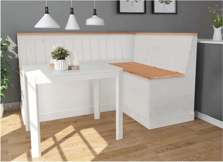 Biela variabilná rohová lavica z borovicového dreva s úložným priestorom Støraa Silas