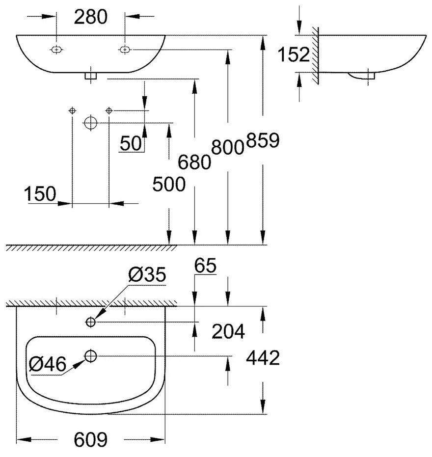 GROHE Bau Ceramic - Závesné umývadlo 609x442 mm, alpská biela 39421000