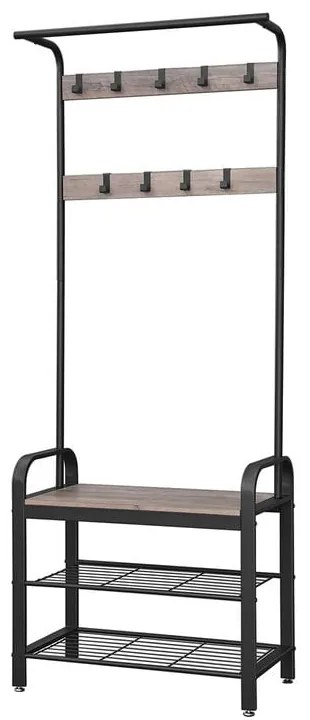 Stojan na kabáty s botníkom, 183x77x33,7cm, čierno-sivý