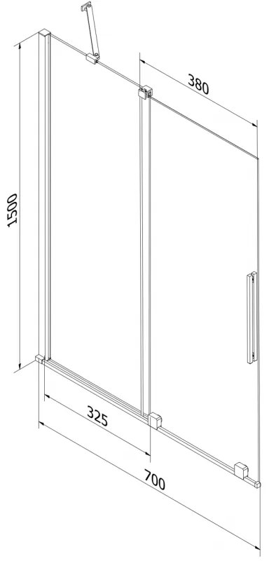 Mexen Velar, 2-krídlová posuvná vaňová zástena 70 x 150 cm, 8mm číre sklo, brúsená oceľ, 896-070-000-01-97