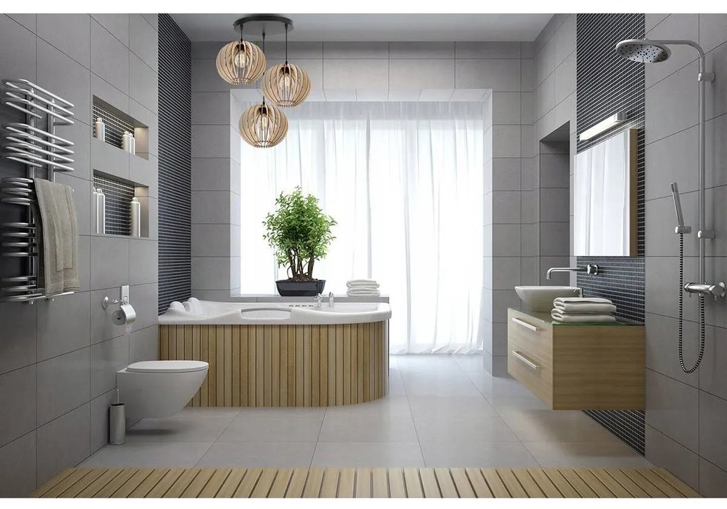 Závesné svietidlo Timber 2, 3x drevené tienidlo, o