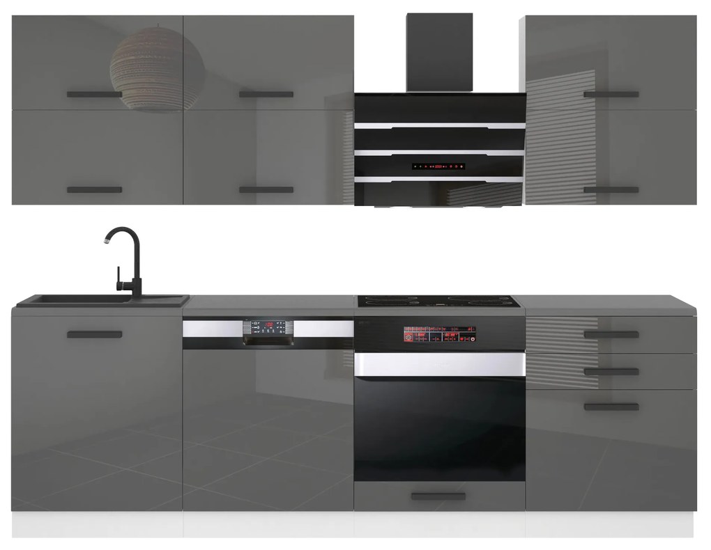 Kuchynská linka Belini Premium Full Version 240 cm šedý lesk s pracovnou doskou MADISON