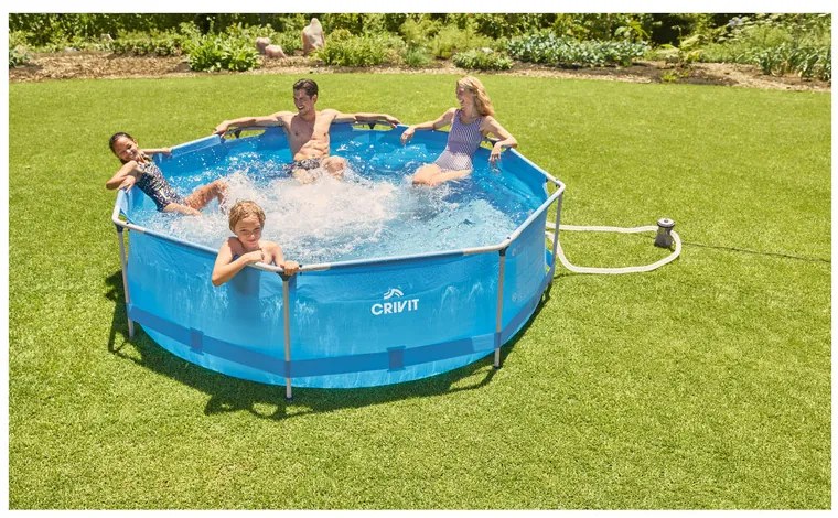 Crivit Bazén s kovovým rámom, 300 x 76 cm + Bazénový rebrík, 107 cm (800010839)