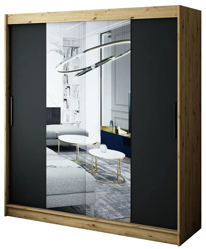 Skriňa Halifax T1 200 Dub Artisan/čierna/Zrkadlo