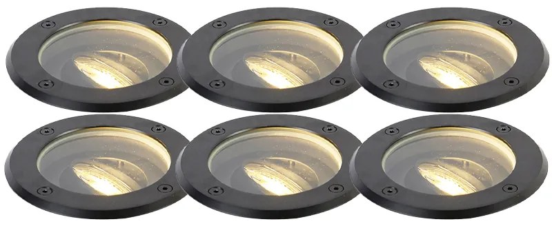 Sada 6 čiernych nastaviteľných vonkajších zemných reflektorov IP65 - Delux