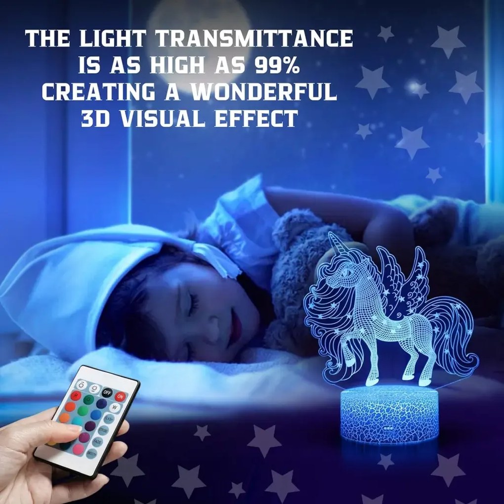 3Dmix 3DL-SL051 – 3D LED nočná lampa - Jednorožec (Solar)