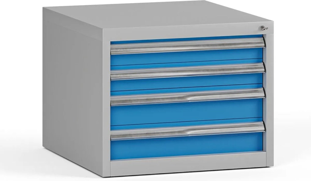 Závesný dielenský box na náradie G345 k pracovným stolom do dielne, 4 zásuvky, 565 x 580 x 450 mm, modrá