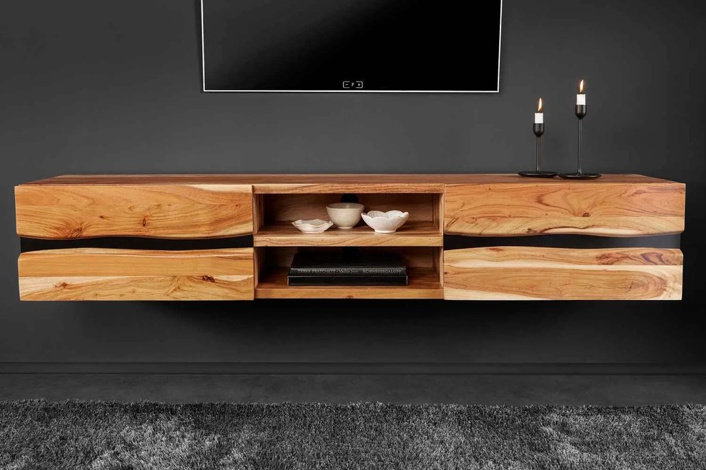 Dizajnový závesný TV stolík Argentinas 160 cm akácia