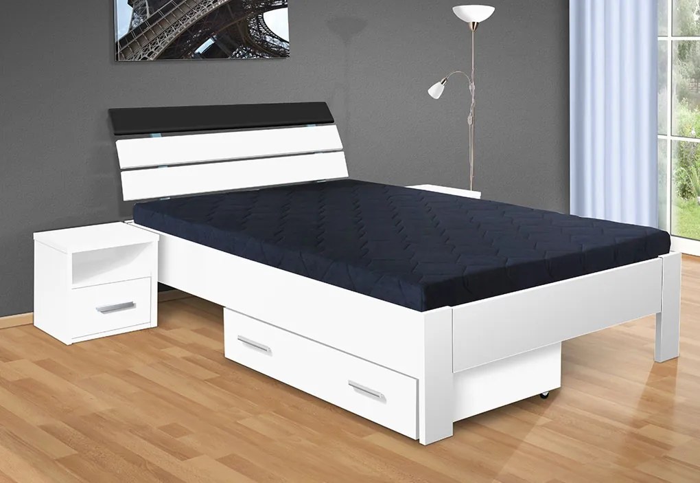 Nabytekmorava Manželská posteľ Darina 200x160 cm farba lamina: biela 113, typ úložného priestoru: úložný priestor - šuplík, typ matraca: matraca 15 cm