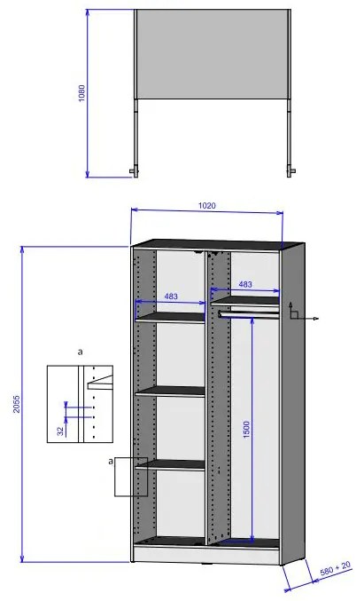 Šatníková skriňa z masívu dub FRED - 2-dverová