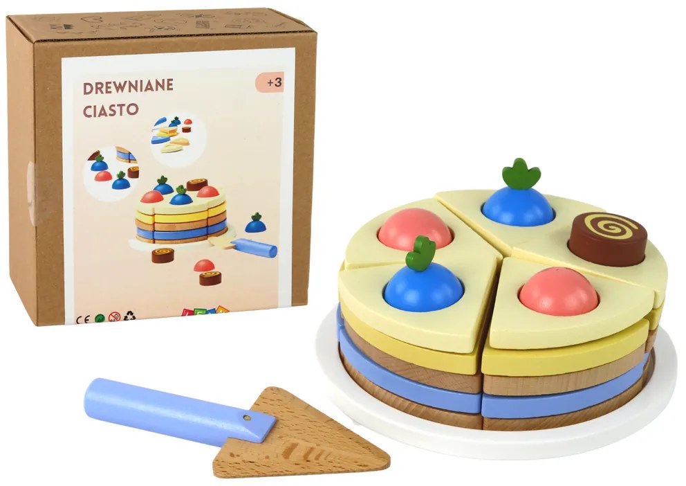 Lean Toys Drevená torta na krájanie – 8 kusov