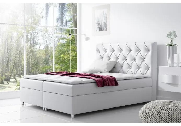 Čalouněná postel s úložným prostorem Vivien bílá eko kůže 180 + topper zdarma