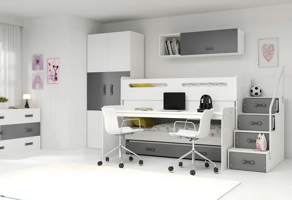 Interbeds Trojlôžková poschodová posteľ Max1 200x80cm bielo sivá