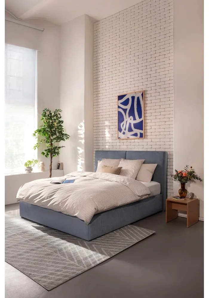 Modrá čalúnená dvojlôžková posteľ s úložným priestorom s roštom 160x200 cm Thessa Bold – Bonami Selection