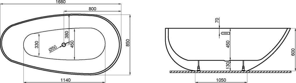 Polimat Akrylátová voľne stojaca vaňa Shila 170x85 POLIMAT-Rozmery: 170x85, POLIMAT-Farba vane: Biela / šedá popolavá lesk
