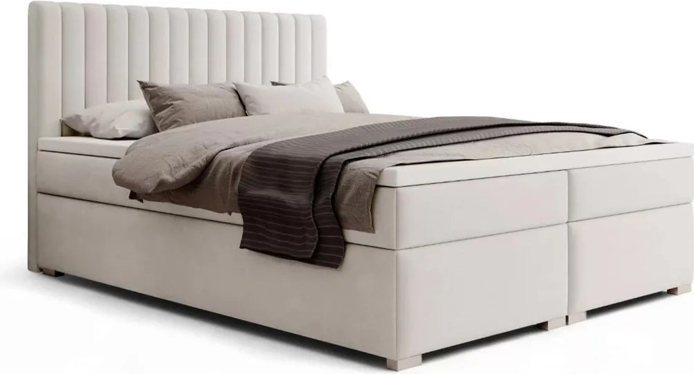 Boxspring posteľ Solani 160x200 s úložným priestorom - svetlobéžový zamat Castel 03