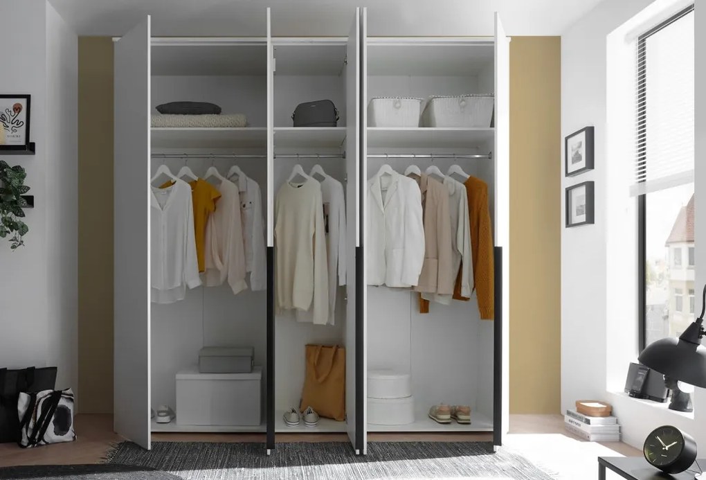 Šatníková skriňa so zrkadlom Kevo, 225 cm, biela