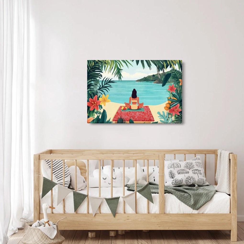 Obraz - Jogínka na pláži (90x60 cm)