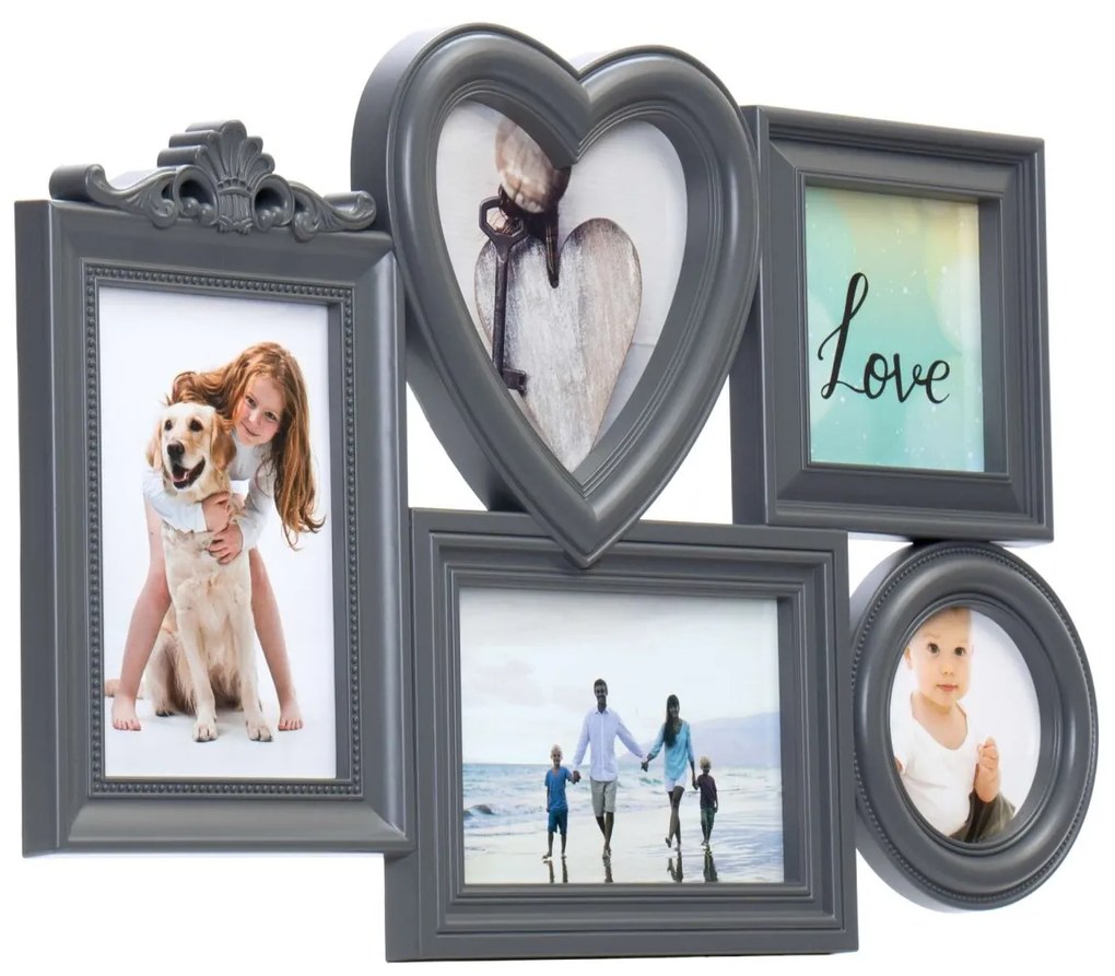 Fotorámik CORAZON 5 fotografií sivý