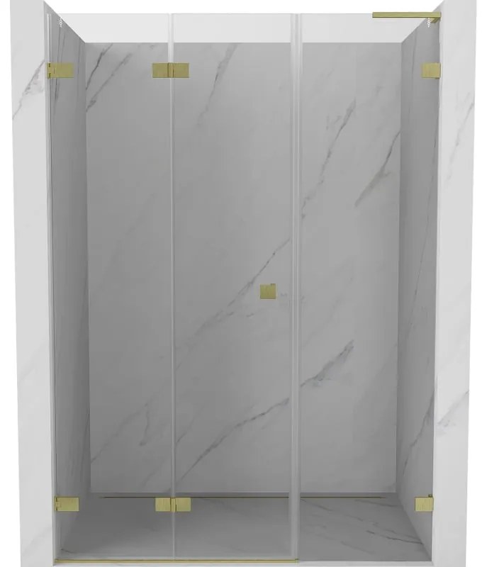 Mexen Lunar-F, L skladacie ľavé sprchové dvere 150 cm, 8mm číre sklo, zlatý matný profil, 836SL-150-050-55-00-L