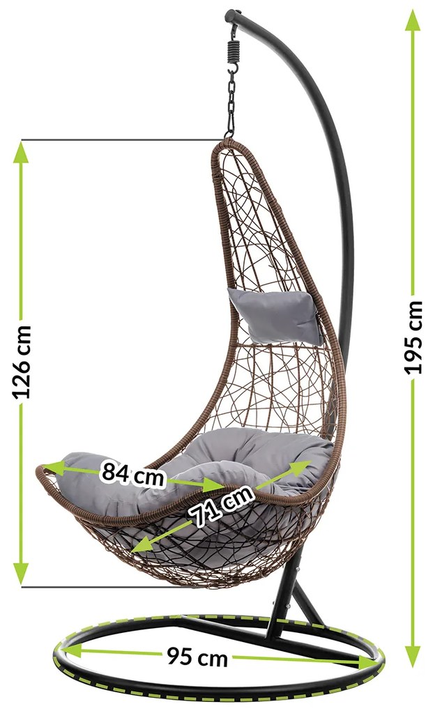 Závesné hojdacie kreslo Mauritius - hnedá / sivá