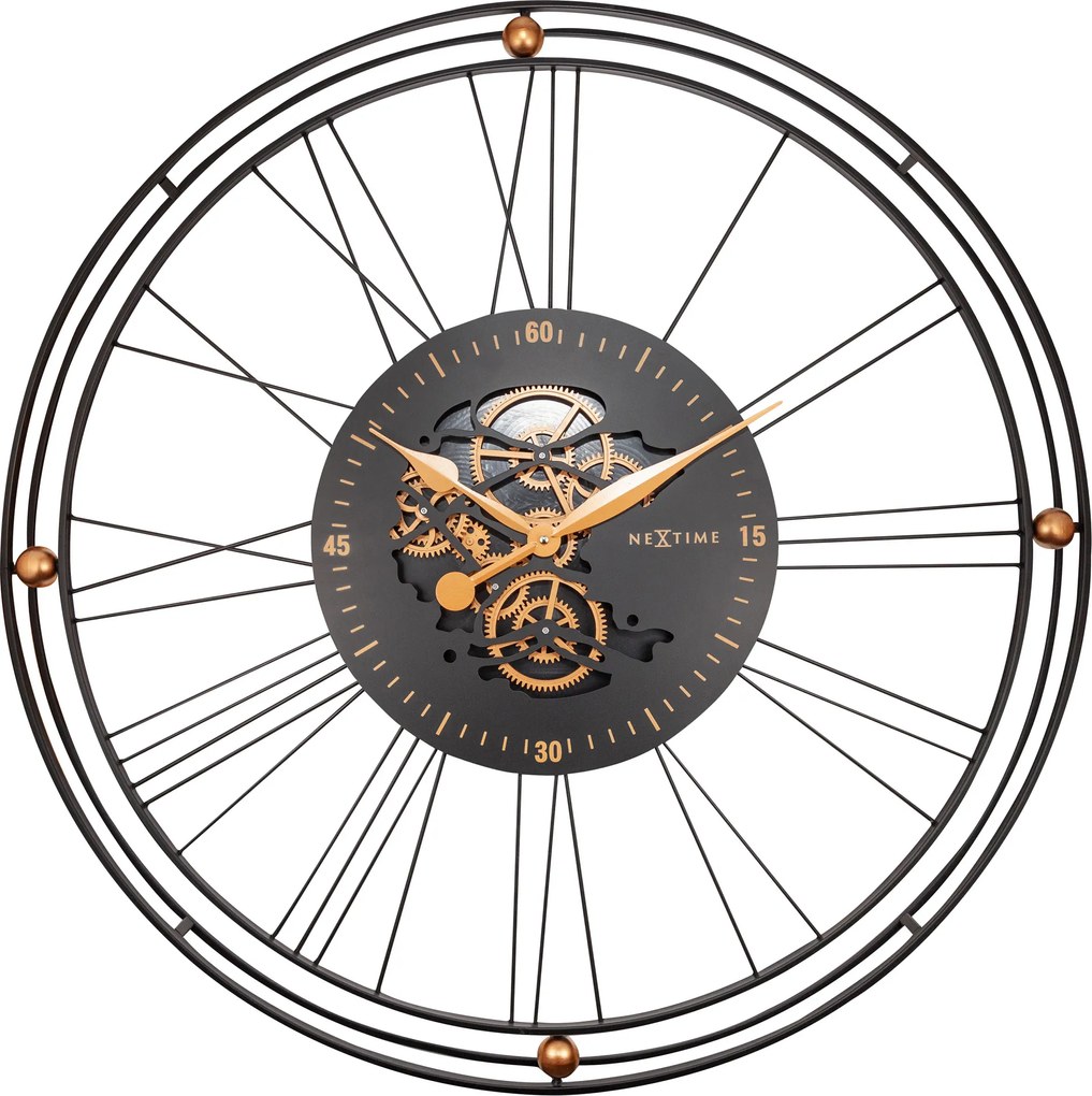 Nástenné hodiny Roman Gear Clock 90,5 cm čierno-zlaté