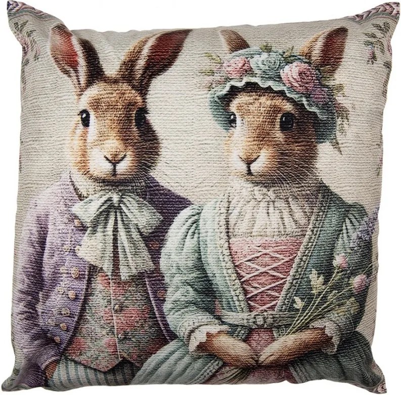 Béžová obliečka na vankúš s králikmi vintage - 45*45cm