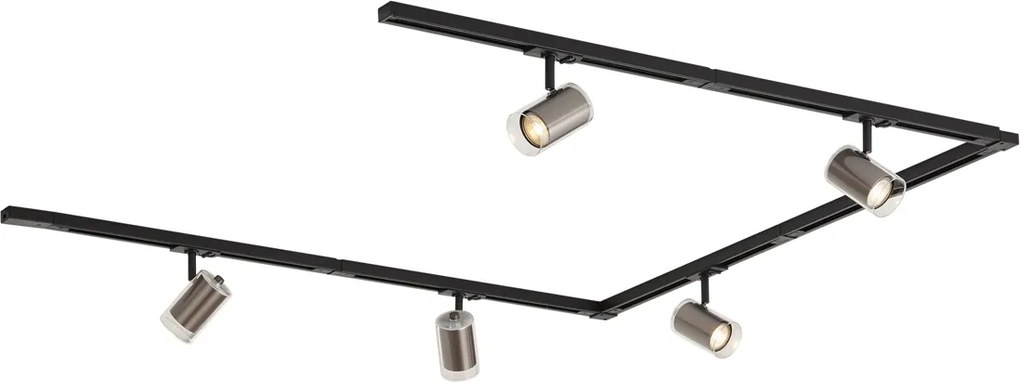 Moderný čierny 1-fázový koľajnicový systém s 5 reflektormi vo farbe gunmetal - Iconic Lloyd