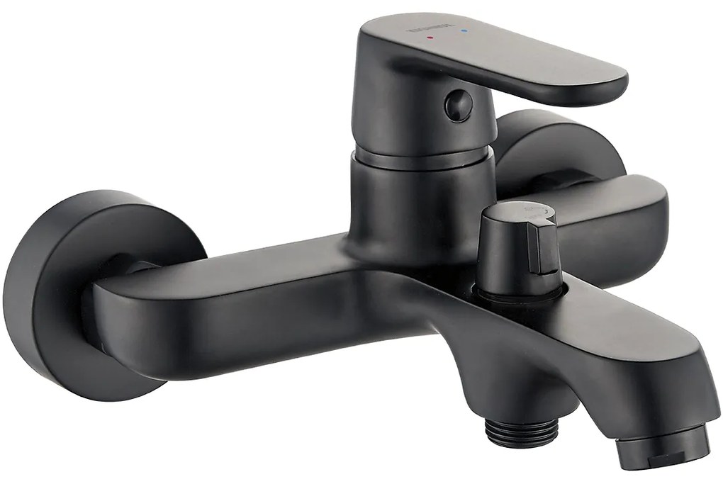 Kuchinox Dima, nástenná vaňová batéria s keramickým prepínačom sprchy, čierna matná, LAV-BQD_710D