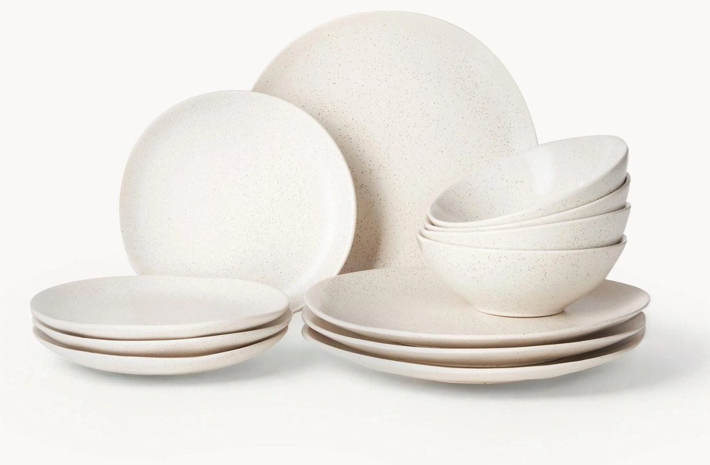 Ručne vyrobená súprava riadu z kameniny Nordic Vanilla, 4 osoby, 12 ks