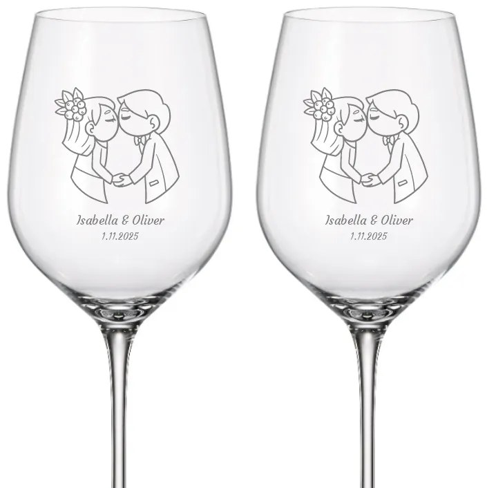 Dekorant Svadobné poháre na biele víno ZAMILOVANÍ NOVOMANŽELIA 480 ml 2KS