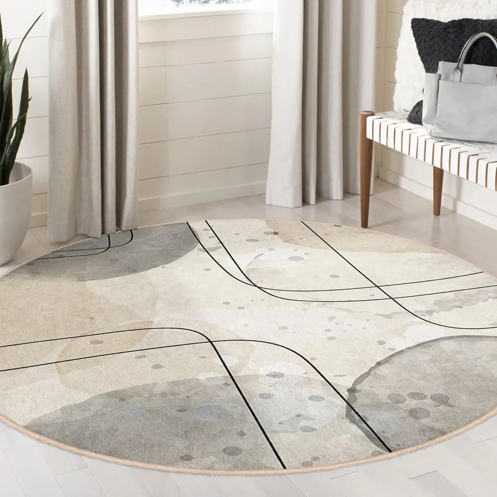 Béžový prateľný okrúhly koberec ø 120 cm Simple Lines – Mila Home