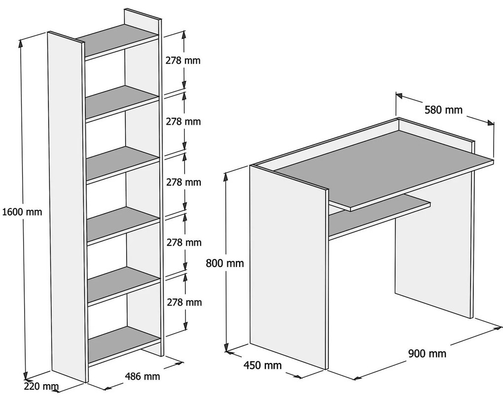 Psací stůl KARMA s knihovnou bílý