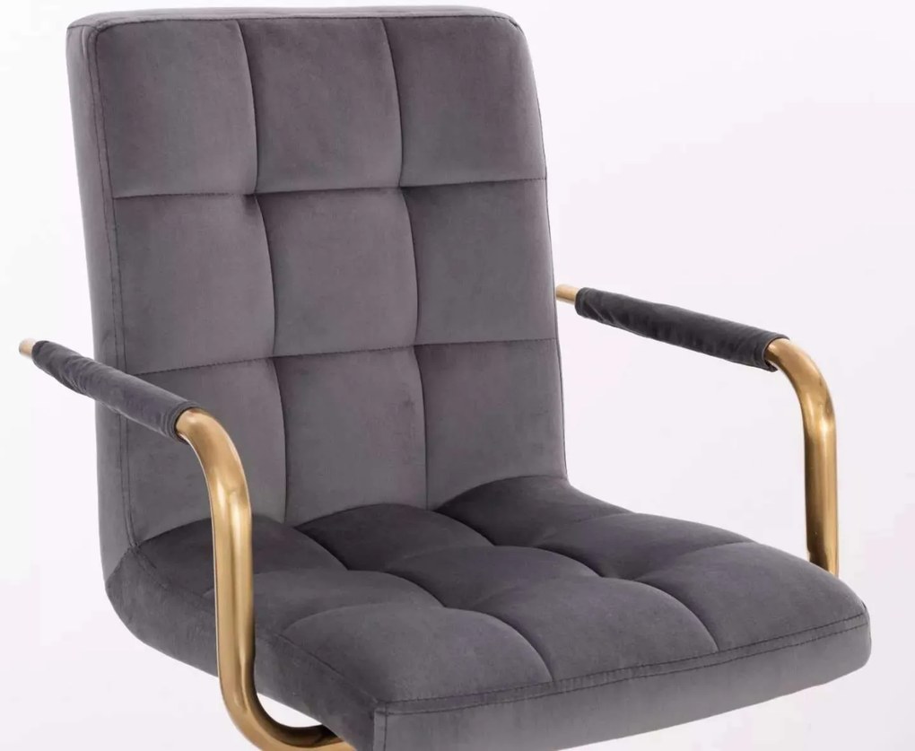 LuxuryForm DESIGN Otočná stolička VERONA GOLD VELUR na zlatom kríži - tmavo šedá