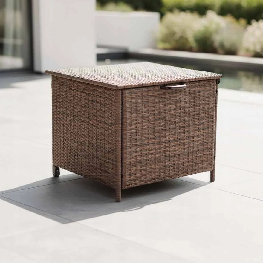 Elegantný záhradný úložný box z technoratanu - hnedý S