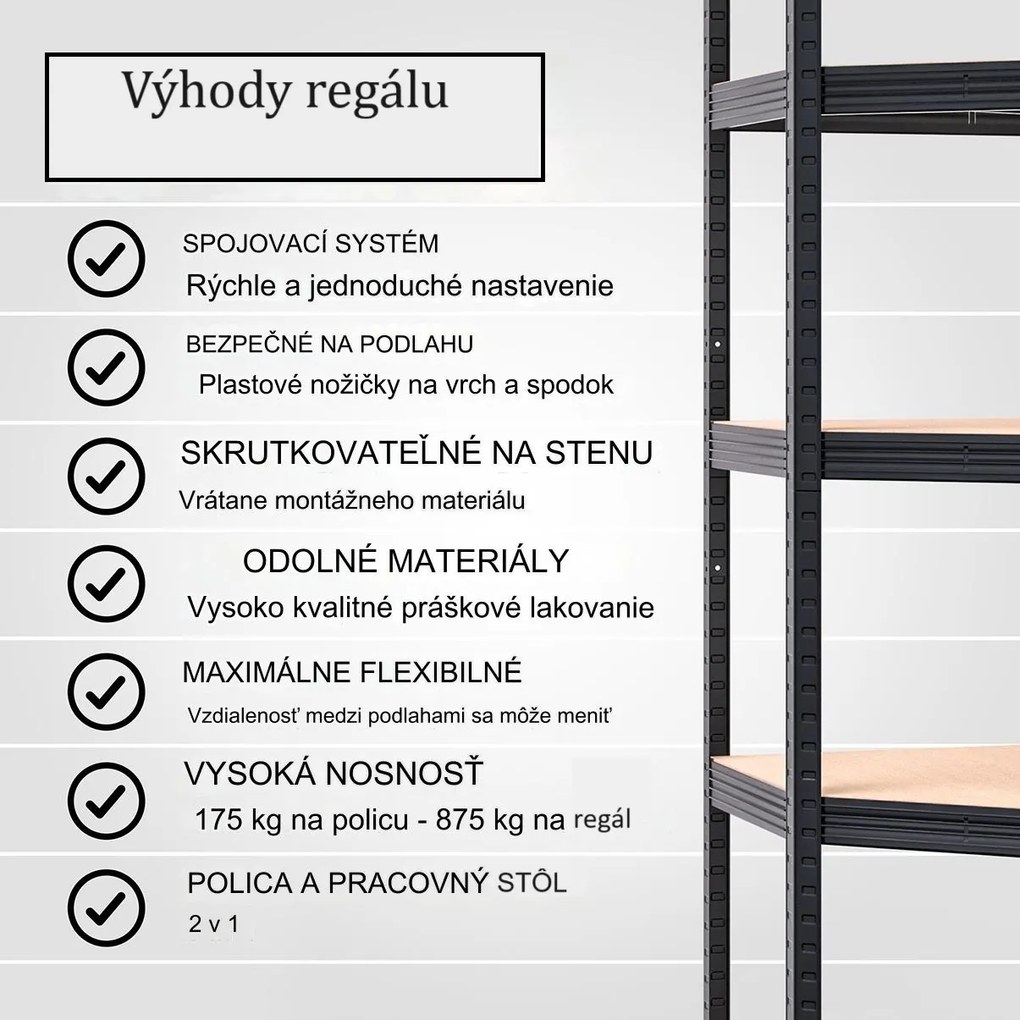 InternetovaZahrada Rohový regál 180x70x40 cm - čierny