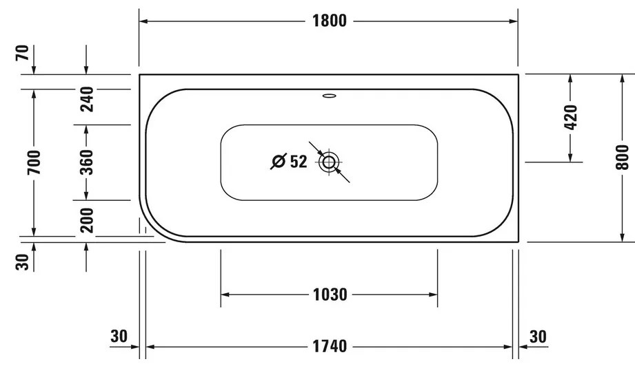 Duravit Happy D.2 Plus - Vaňa do pravého rohu, 1800x800 mm, grafit supermatná 700450800000000