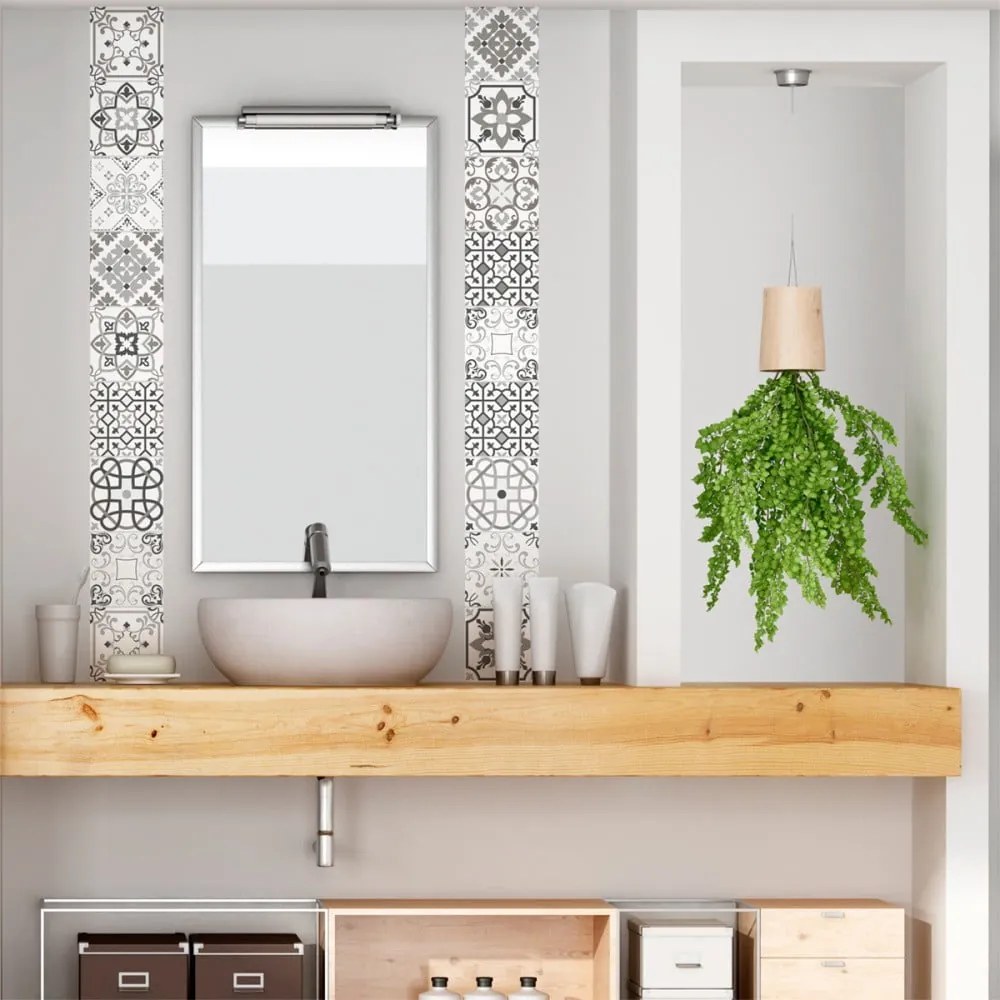 Sada 30 nástenných samolepiek Ambiance Cement Tiles Shade of Gray Bari, 10 × 10 cm