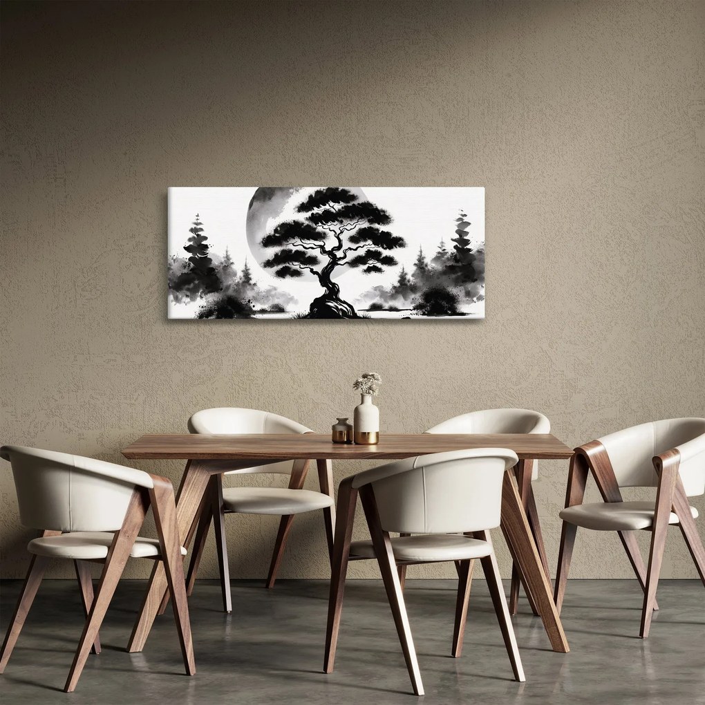 Obraz – Čiernobiela bonsai (120x50 cm)
