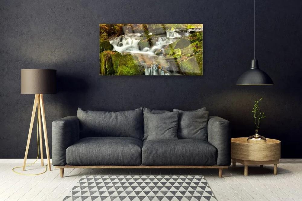 Skleneny obraz Vodopád skaly príroda 125x50 cm