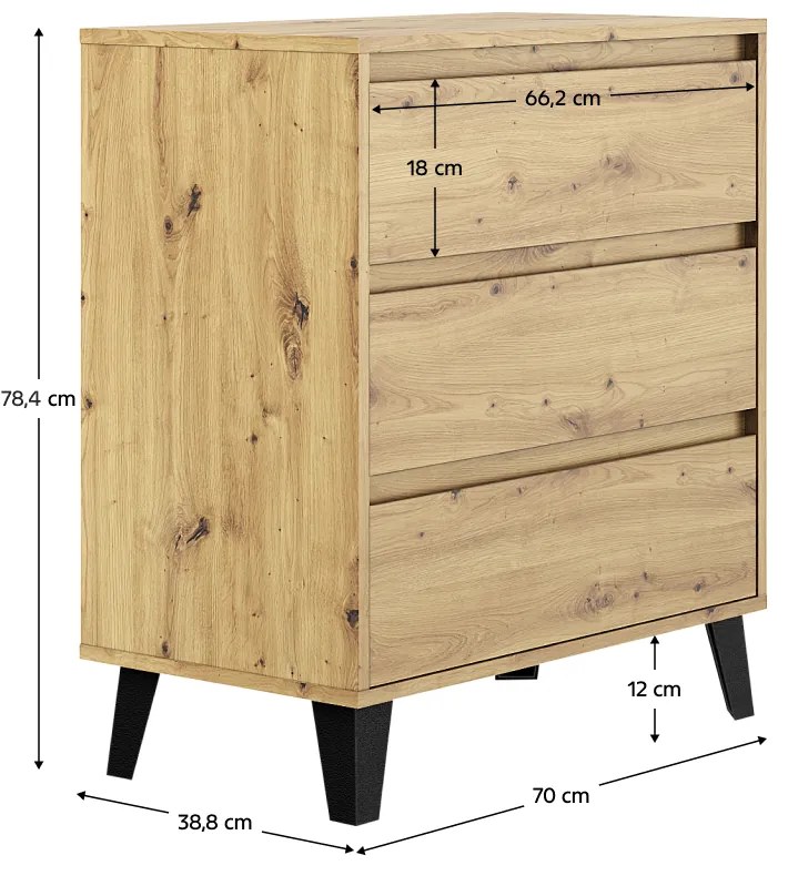 Komoda BOGAN 3S70, remeselne spracovaný dub