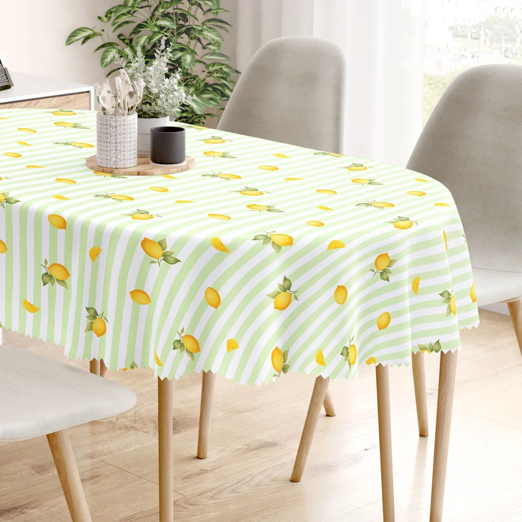 Goldea oválny teflónový obrus - zelené prúžky s citrónmi 140 x 220 cm